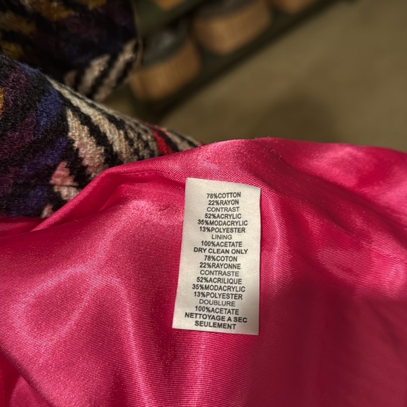 Trina Turk coat, fur collar, multi color, knee length, excellent conditionion - Picture 6 of 6